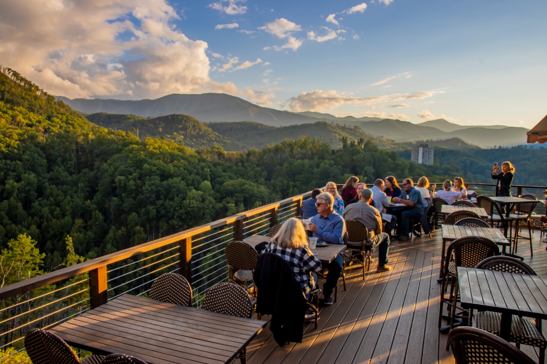 Visitors eat at the Smokehouse