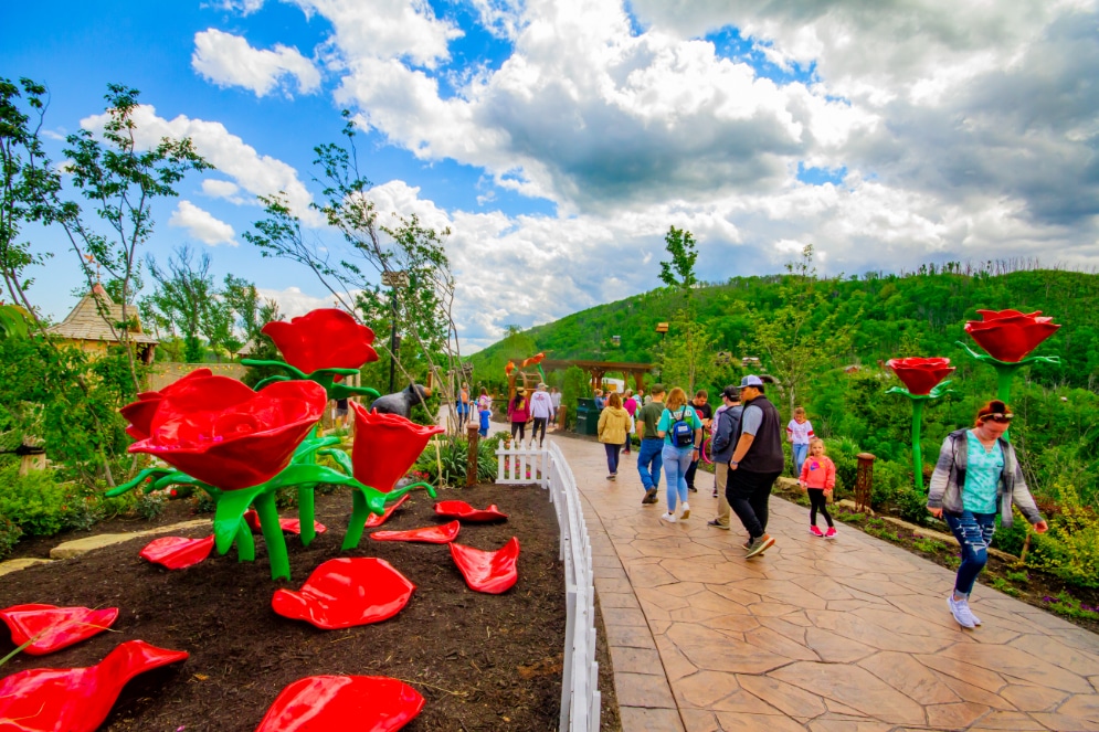 Visitors enjoy Vista Gardens sculptures